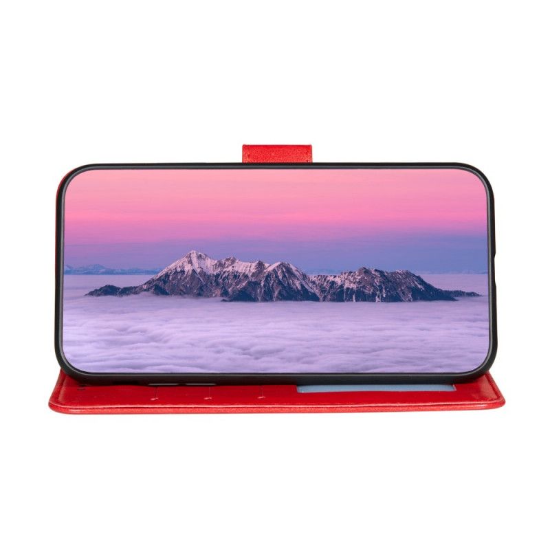 Etui Folio Xiaomi Redmi Note 10 / Note 10S Jasnoniebieski Czerwony Nadruk Haftu Kwiatowego