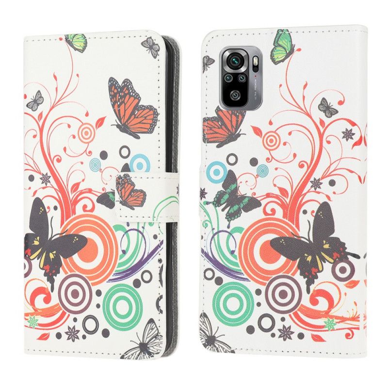 Pokrowce Xiaomi Redmi Note 10 / Note 10S Biały Czarny Motyle I Kwiaty