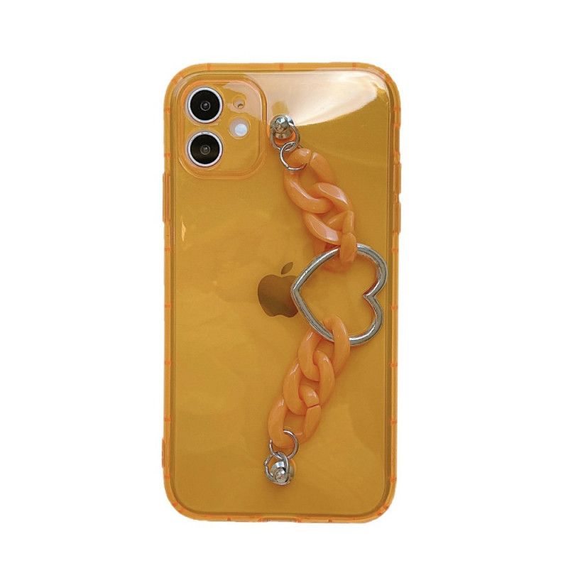 Etui iPhone 11 Pomarańczowy Purpurowy Odblaskowa Bransoletka Z Łańcuszkiem W Kształcie Serca Etui Ochronne