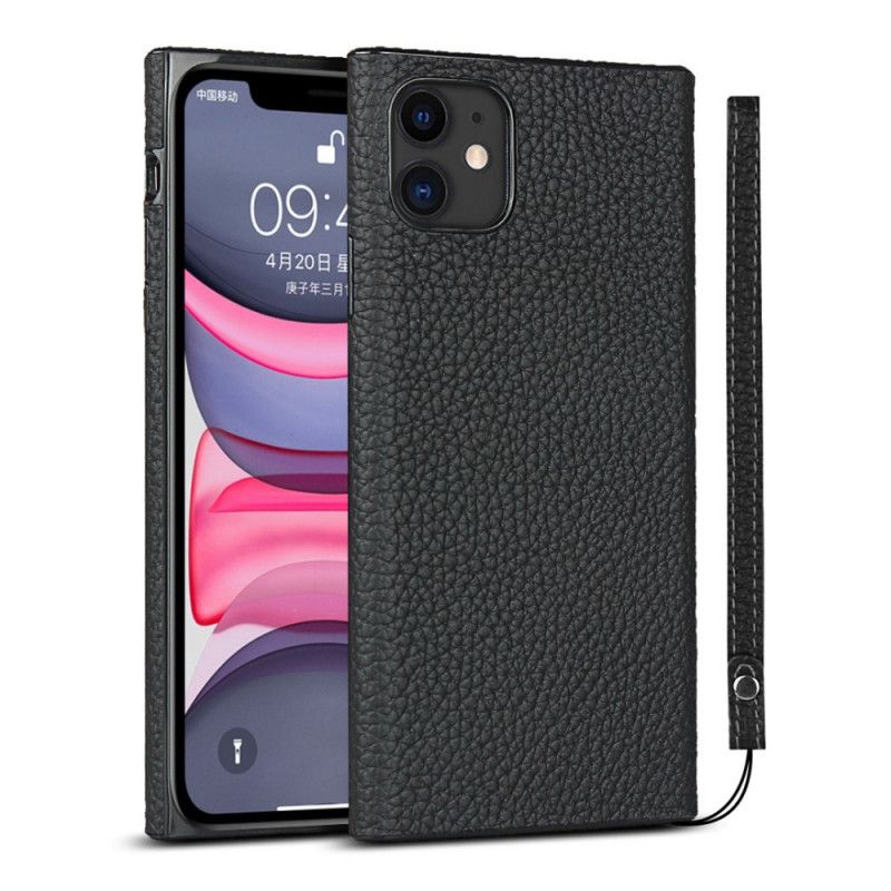 Futerały iPhone 11 Szary Czarny Etui na Telefon Prawdziwa Skóra Liczi Z Paskiem