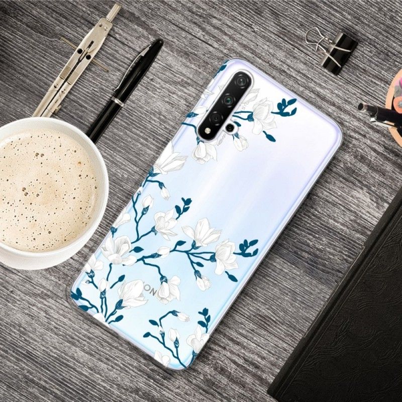 Futerały Honor 20 Etui na Telefon Białe Kwiaty