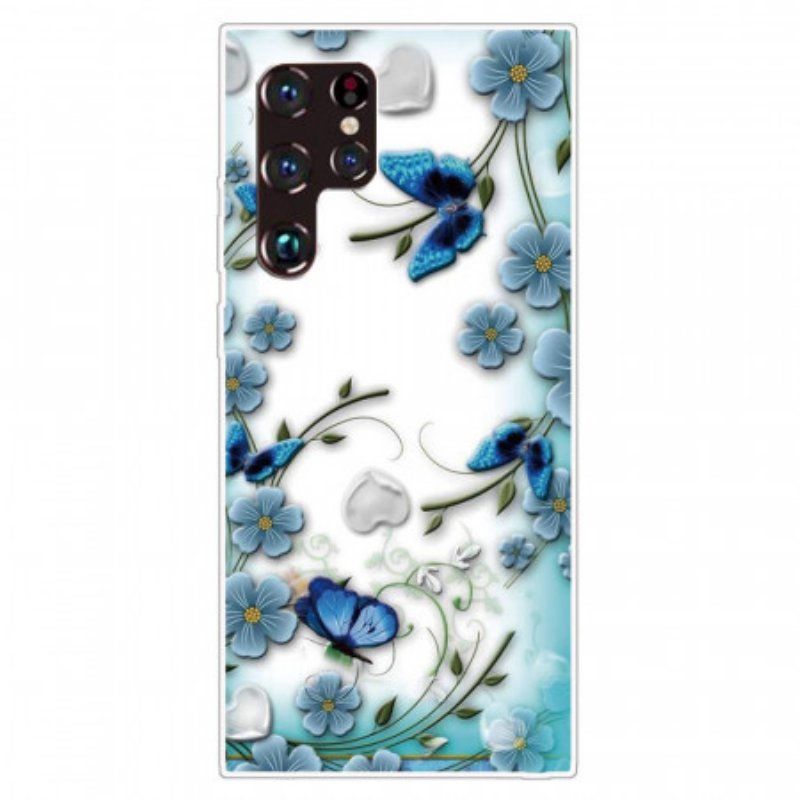 Etui do Samsung Galaxy S22 Ultra 5G Retro Motyle I Kwiaty