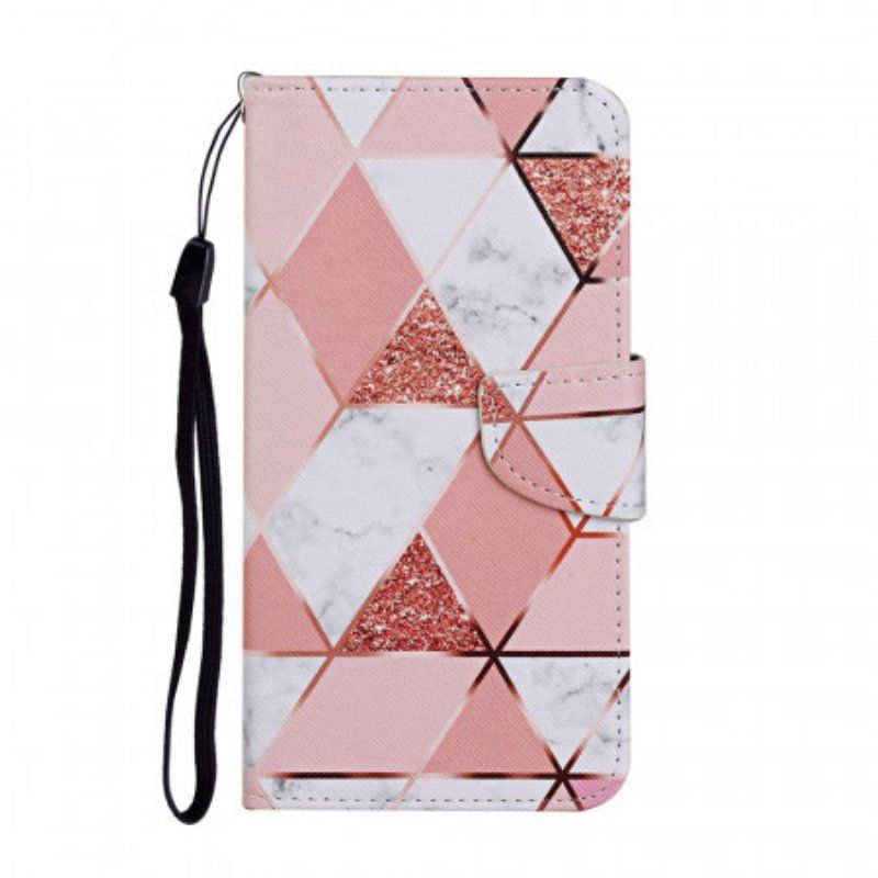 Etui Folio do Samsung Galaxy S22 Ultra 5G Marmur I Cekiny Z Paskiem