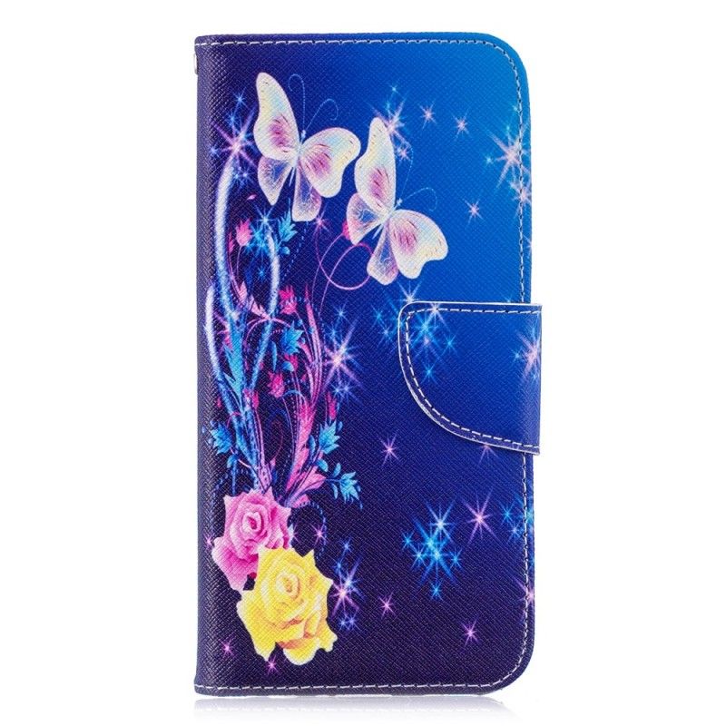 Etui Folio Honor 10 Lite Jasnoniebieski Różowy Motyle W Nocy Etui Ochronne