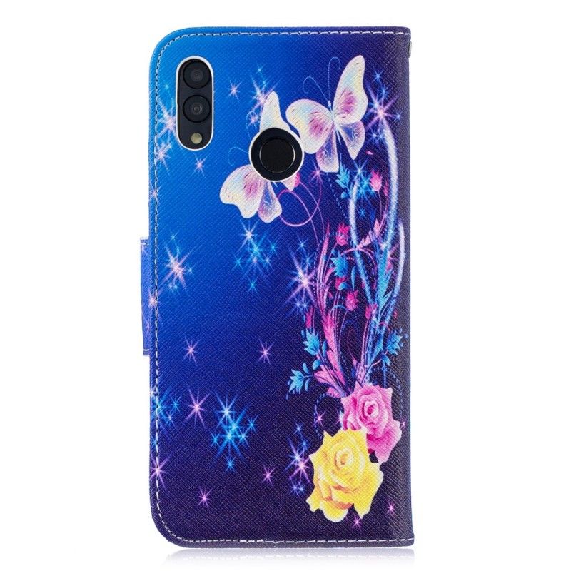 Etui Folio Honor 10 Lite Jasnoniebieski Różowy Motyle W Nocy Etui Ochronne
