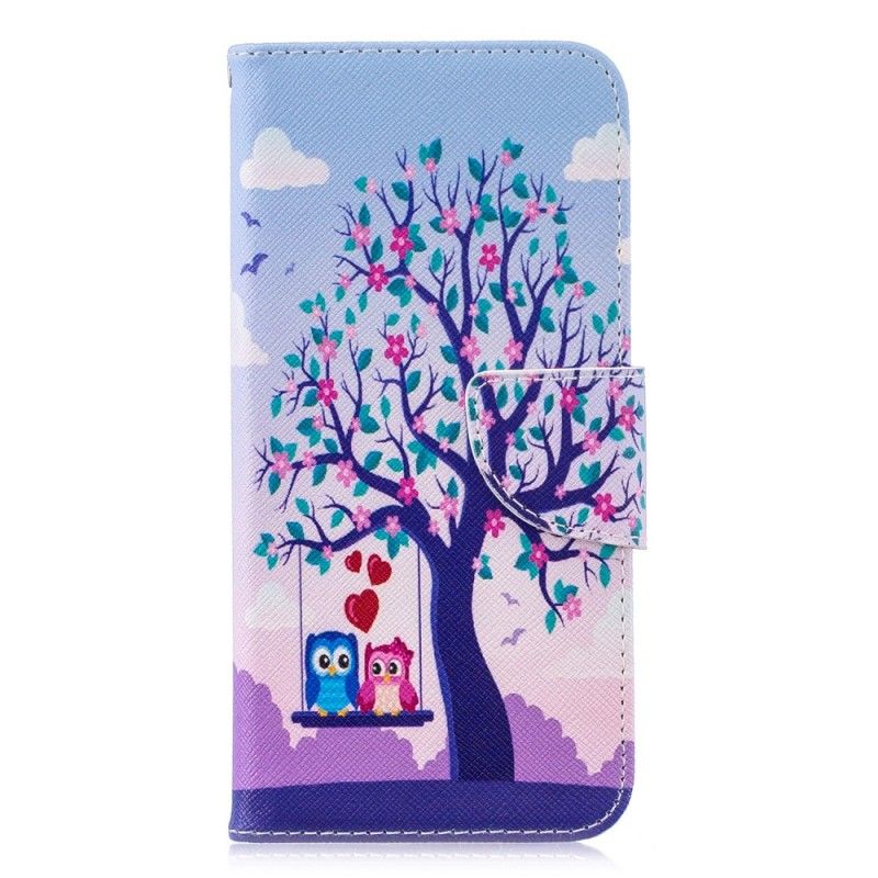 Skórzany Futerał Honor 10 Lite Etui na Telefon Sowy Na Huśtawce