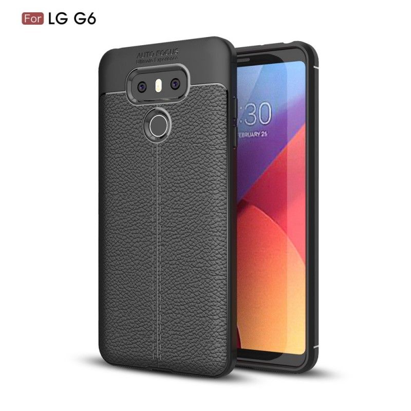Etui LG G6 Szary Czarny Efekt Skóry Z Podwójną Linią Liczi