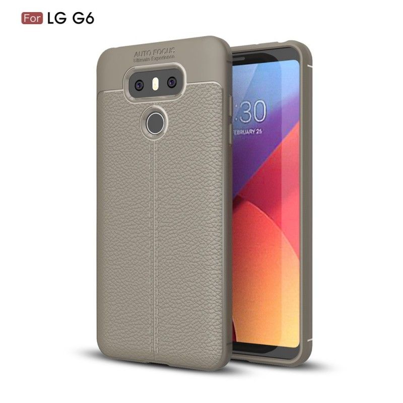 Etui LG G6 Szary Czarny Efekt Skóry Z Podwójną Linią Liczi
