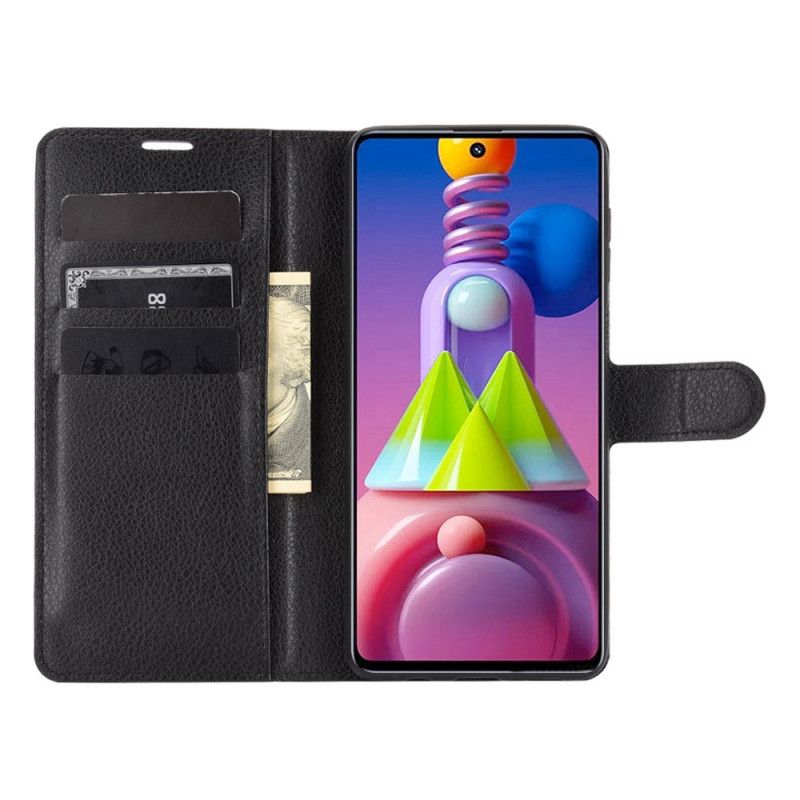 Etui Folio Samsung Galaxy M51 Biały Czarny Klasyczny Efekt Skóry Liczi Etui Ochronne