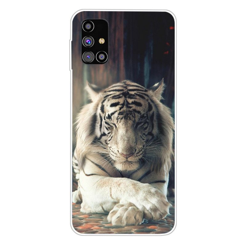 Etui Samsung Galaxy M51 Biały Czarny Elastyczny Tygrys