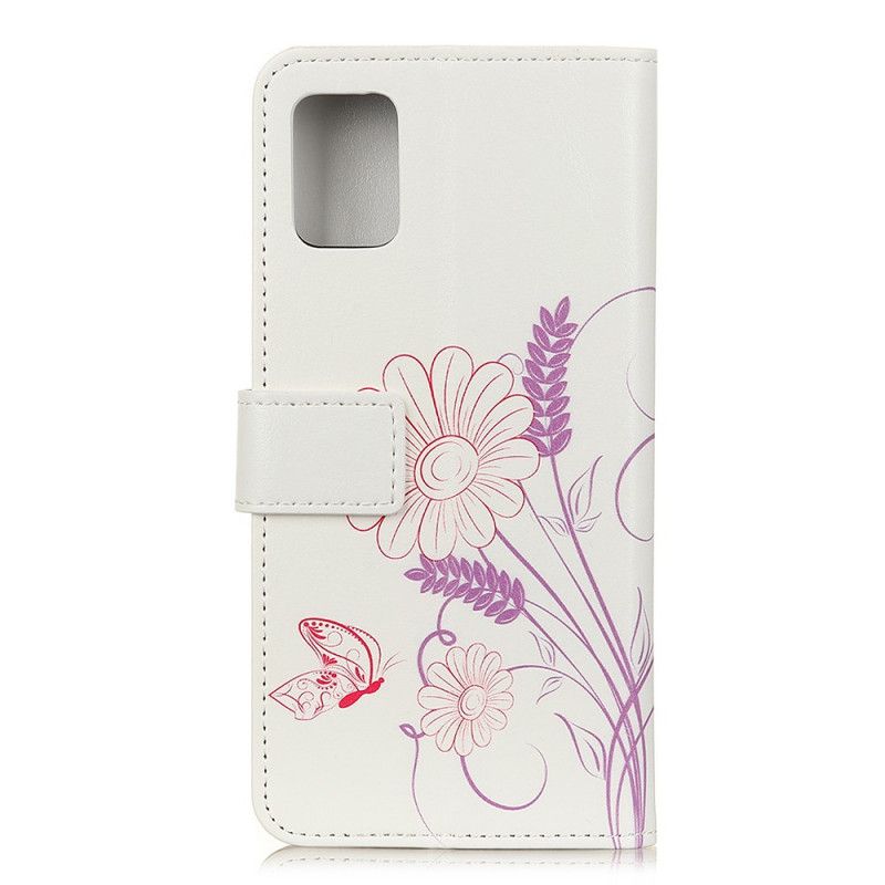 Skórzany Futerał Samsung Galaxy M51 Etui na Telefon Rysowanie Motyli I Kwiatów