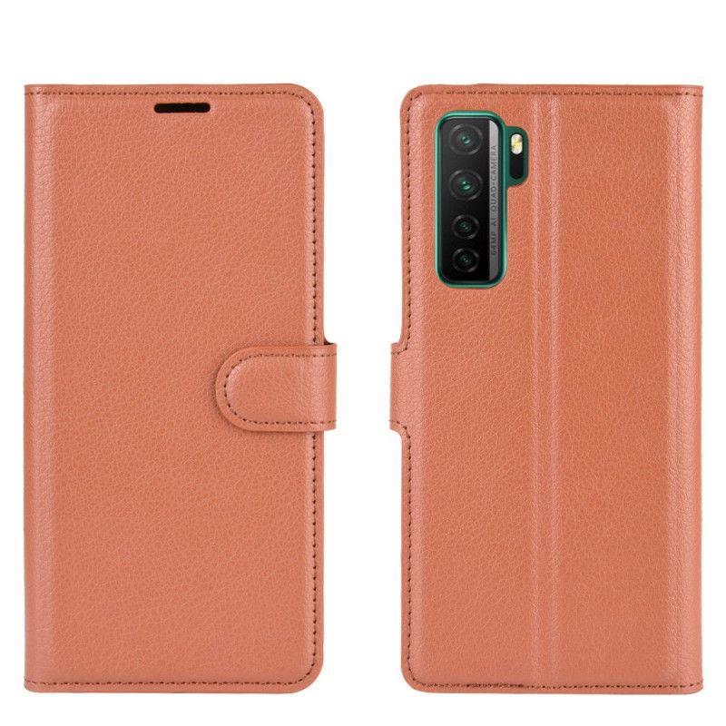 Etui Folio Huawei P40 Lite 5G Biały Czarny Klasyczna Imitacja Skóry Liczi Etui Ochronne