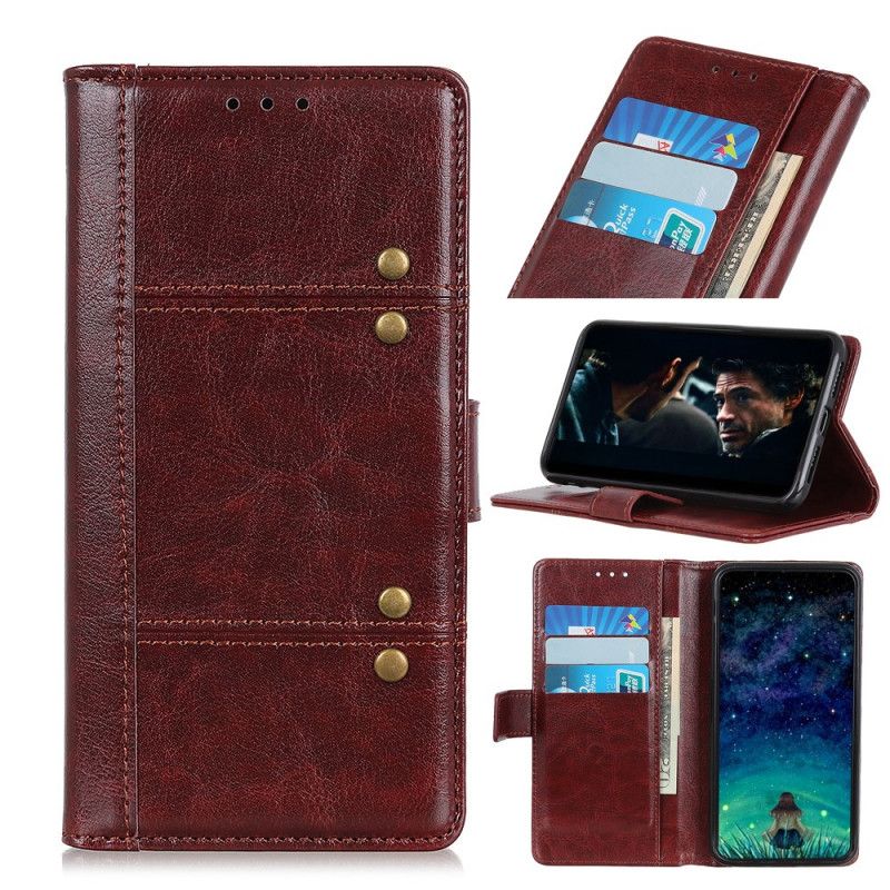 Etui Folio Huawei P40 Lite 5G Czerwony Czarny Wersja Z Nitami W Stylu Vintage Etui Ochronne