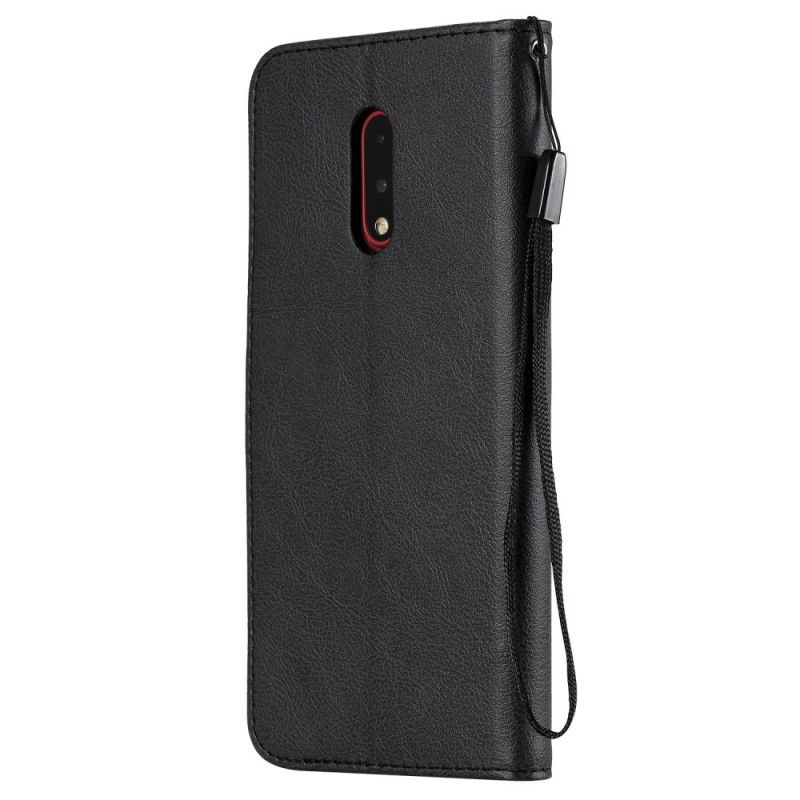 Etui Folio OnePlus 7 Czarny Efekt Skóry Z Paskiem