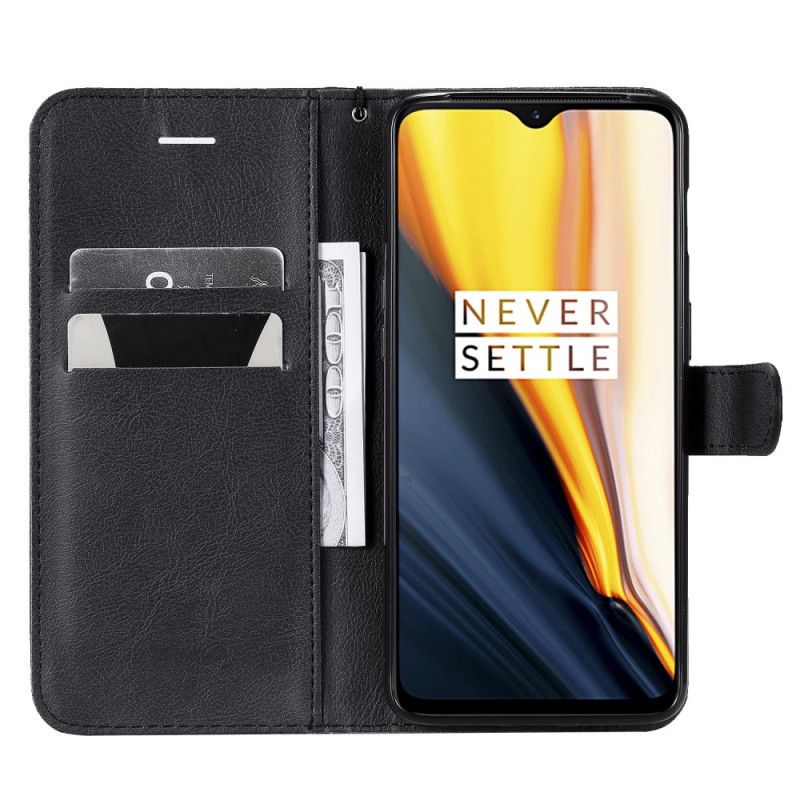 Etui Folio OnePlus 7 Czarny Efekt Skóry Z Paskiem