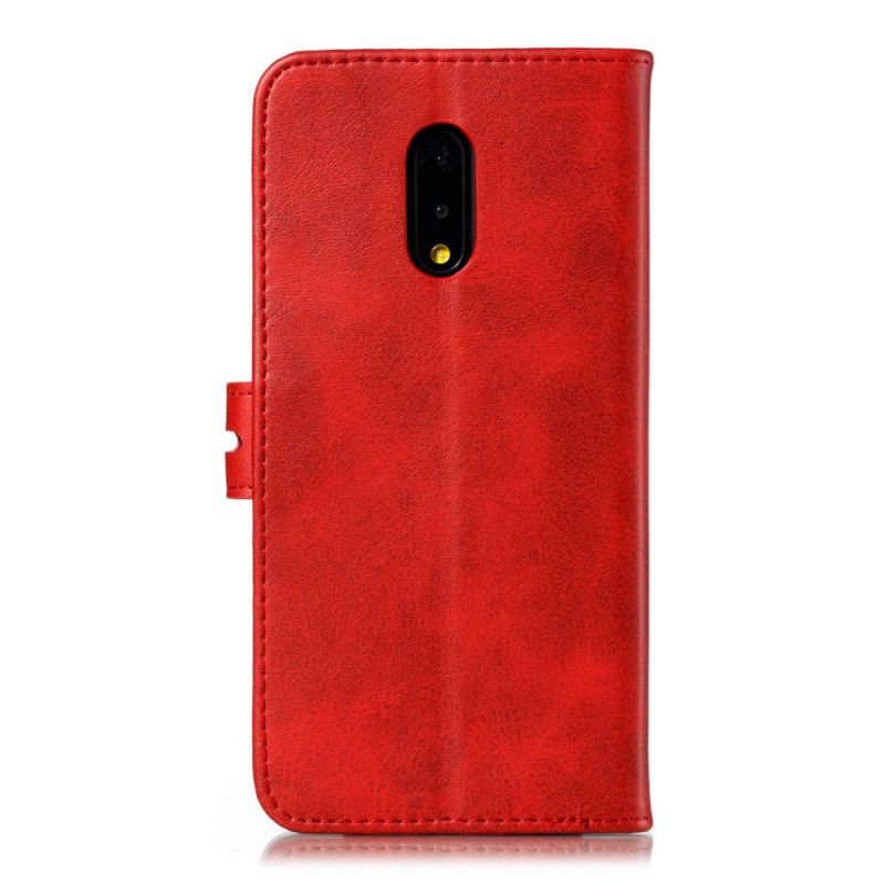 Skórzany Futerał OnePlus 7 Czerwony Szary Etui na Telefon Kociak