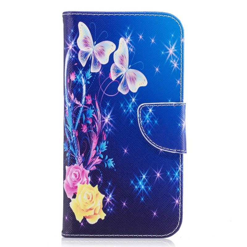 Etui Folio Samsung Galaxy J7 2017 Jasnoniebieski Różowy Motyle W Nocy