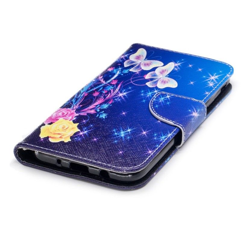 Etui Folio Samsung Galaxy J7 2017 Jasnoniebieski Różowy Motyle W Nocy