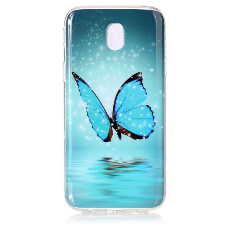 Etui Samsung Galaxy J7 2017 Fluorescencyjny Niebieski Motyl Etui Ochronne