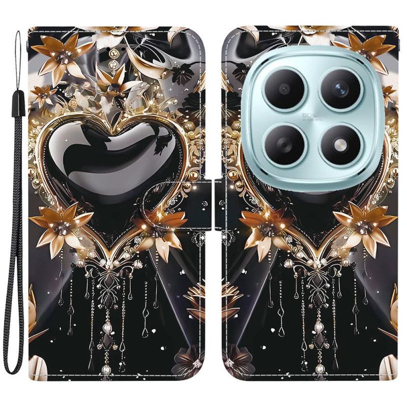 Etui Folio Do Xiaomi Redmi Note 15 5g CZarno-złote Serce