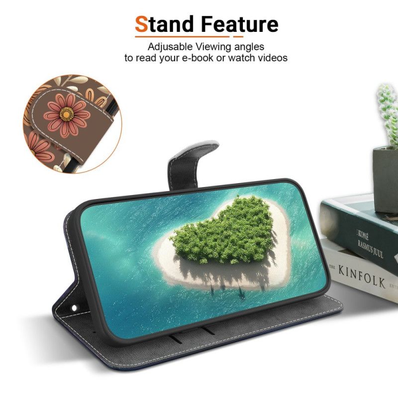 Etui Folio Xiaomi Redmi Note 15 5g Brązowe Kwiaty