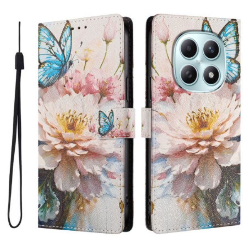 Etui Folio Xiaomi Redmi Note 15 5g Motyl I Kwiaty Etui Ochronne