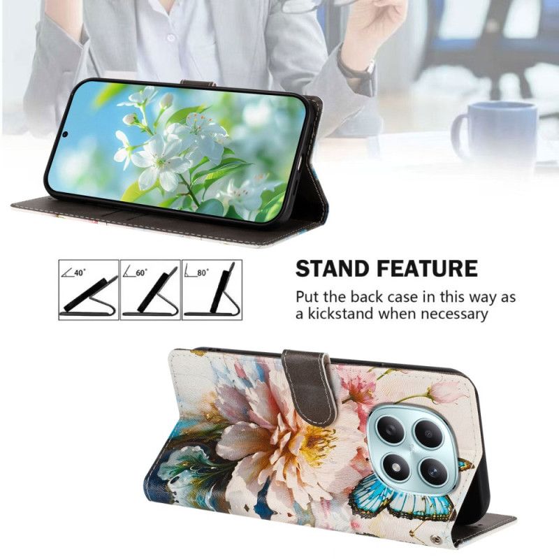 Etui Folio Xiaomi Redmi Note 15 5g Motyl I Kwiaty Etui Ochronne