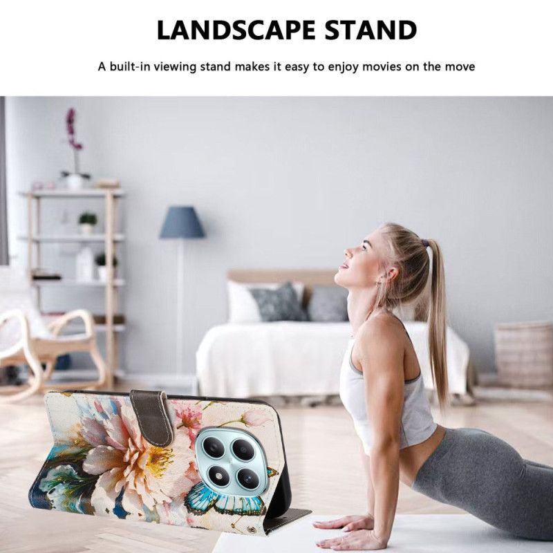 Etui Folio Xiaomi Redmi Note 15 5g Motyl I Kwiaty Etui Ochronne