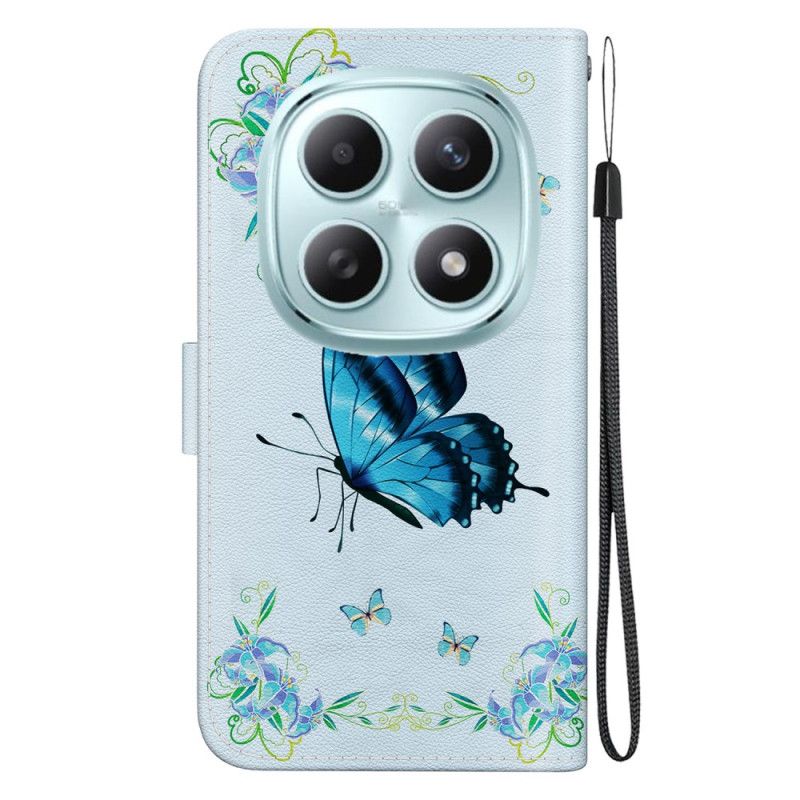 Etui Folio Xiaomi Redmi Note 15 5g Motyl I Niebieskie Kwiaty Etui Ochronne
