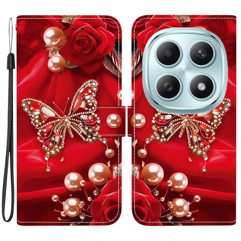 Etui Folio Xiaomi Redmi Note 15 5g Perłowo-różowy Motyl Etui Ochronne