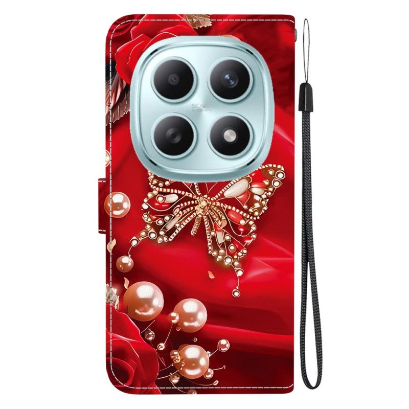 Etui Folio Xiaomi Redmi Note 15 5g Perłowo-różowy Motyl Etui Ochronne