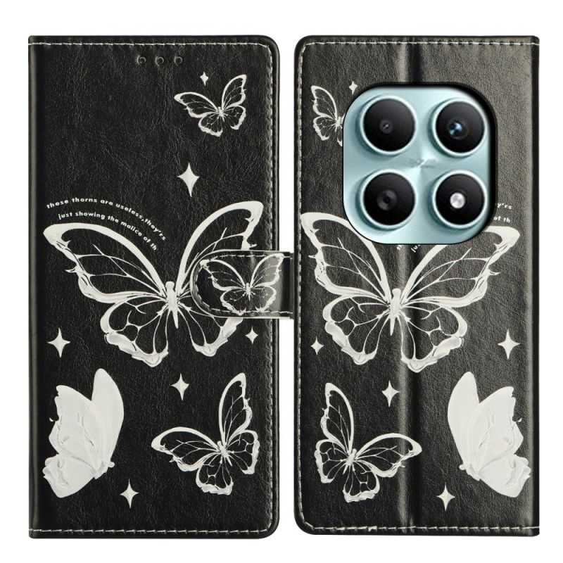 Skórzany Futerał Xiaomi Redmi Note 15 5g Etui Na Telefon CZarno-białe Motyle