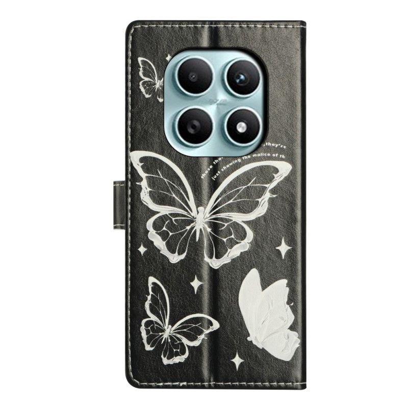 Skórzany Futerał Xiaomi Redmi Note 15 5g Etui Na Telefon CZarno-białe Motyle