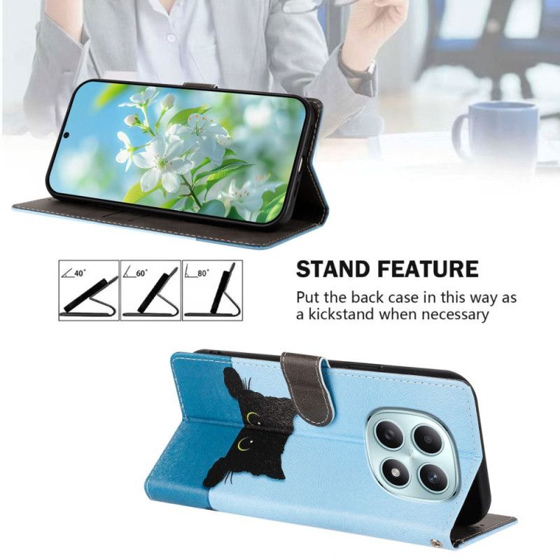 Skórzany Futerał Xiaomi Redmi Note 15 5g Etui Na Telefon CZarny Kot