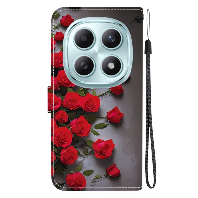 Skórzany Futerał Xiaomi Redmi Note 15 5g Etui Na Telefon CZerwone Róże