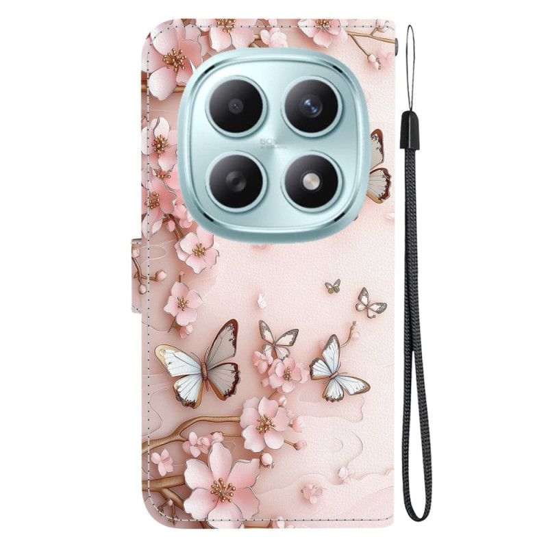 Skórzany Futerał Xiaomi Redmi Note 15 5g Etui Na Telefon Różowe Motyle