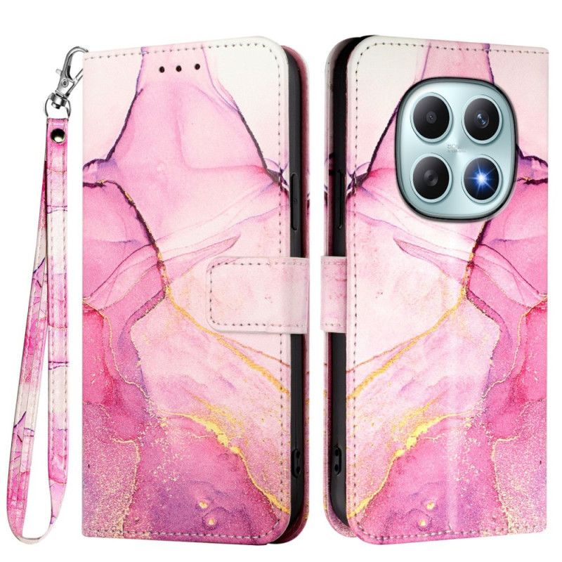 Skórzany Futerał Xiaomi Redmi Note 15 5g Etui Na Telefon Wzór Marmur Z Paskiem