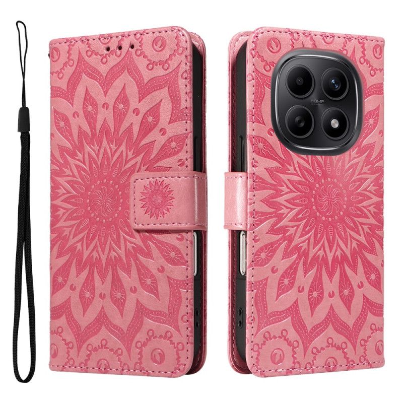 Skórzany Futerał Xiaomi Redmi Note 15 5g Etui Na Telefon Wzór Słonecznika