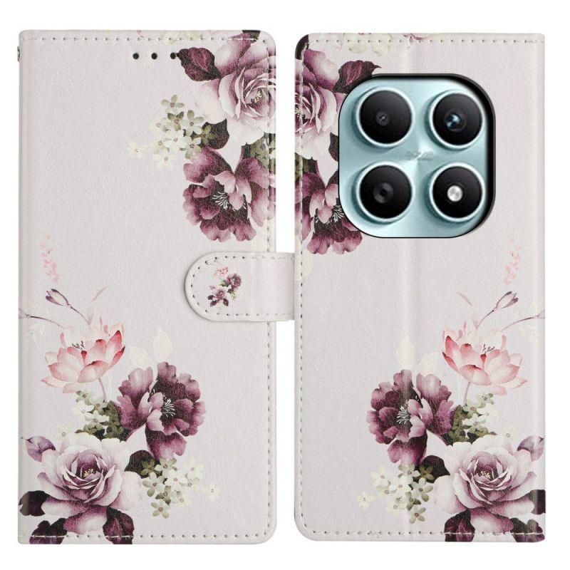 Skórzany Futerał Xiaomi Redmi Note 15 5g Etui Na Telefon Wzór Z Krzyżem Róż