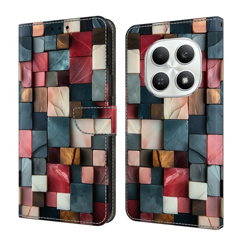 Skórzany Futerał Xiaomi Redmi Note 15 5g Etui Na Telefon Ze Składaną Podstawką - Wzór Cegły Kolorowy