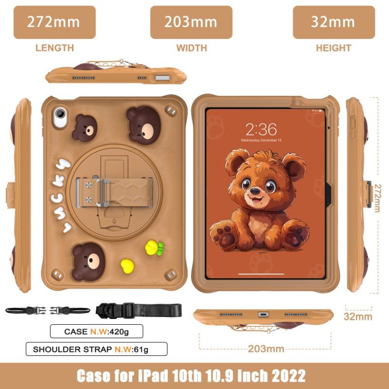 Etui iPad (2025) Dziecięcy Miś Pasek I Pasek Na Ramię Etui Ochronne