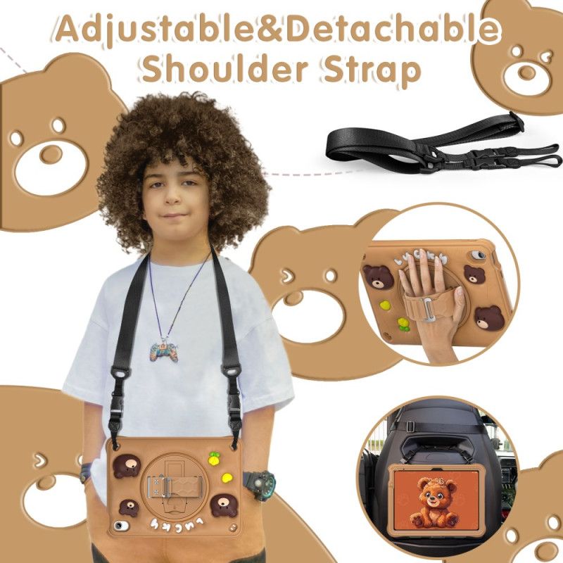 Etui iPad (2025) Dziecięcy Miś Pasek I Pasek Na Ramię Etui Ochronne