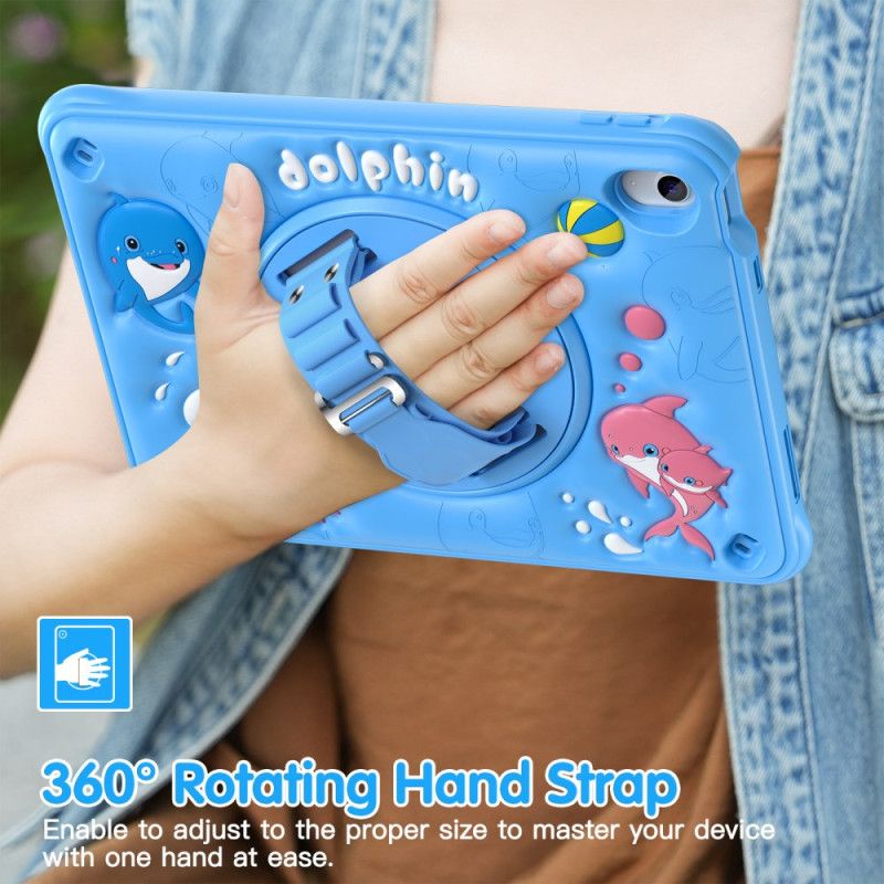 Etui iPad (2025) Obrotowa Podstawka I Pasek Dla Dzieci W Kształcie Delfina