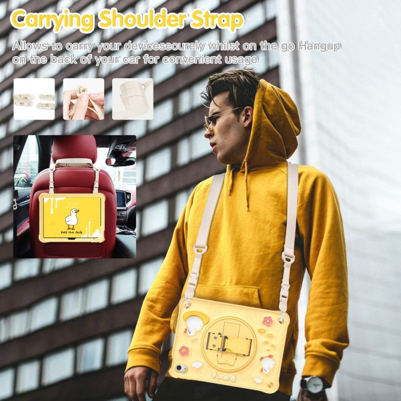 Etui iPad (2025) Podstawka I Pasek Na Ramię Dla Dzieci W Kształcie Kaczki Etui Ochronne