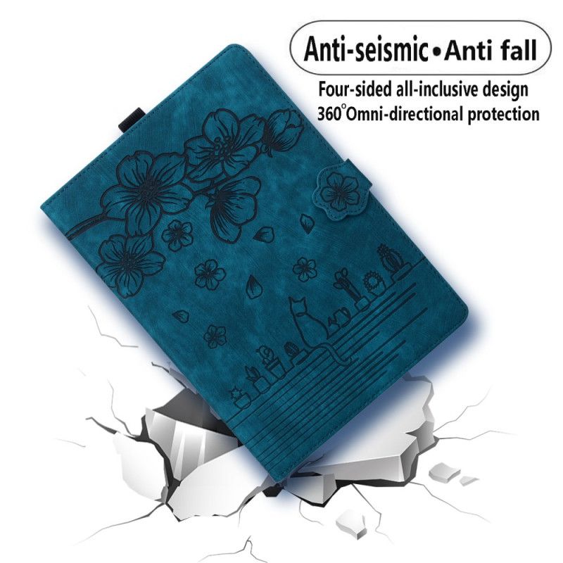 Skórzany Futerał iPad (2025) Etui Na Telefon Kwiat Wiśni I Koty