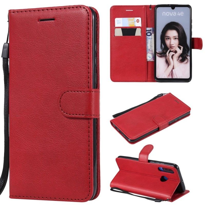 Etui Folio Huawei P30 Lite Czerwony Czarny Efekt Skóry Ze Stringami