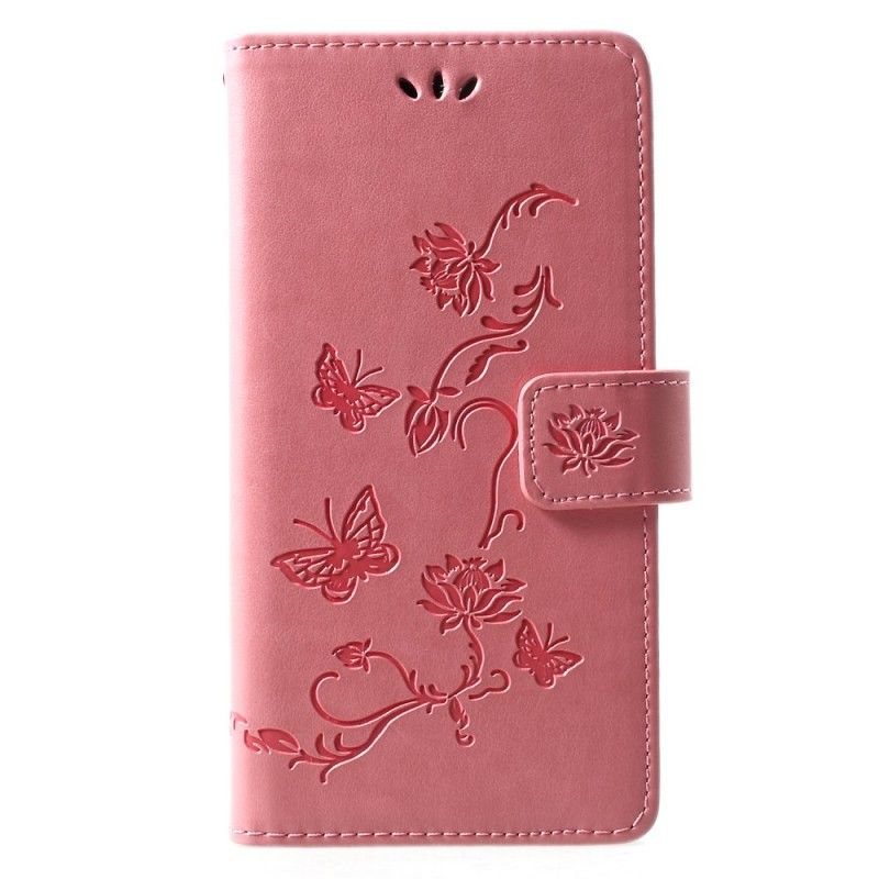 Etui Folio Huawei P30 Lite Czerwony Czarny Motyle I Kwiaty Stringów Etui Ochronne