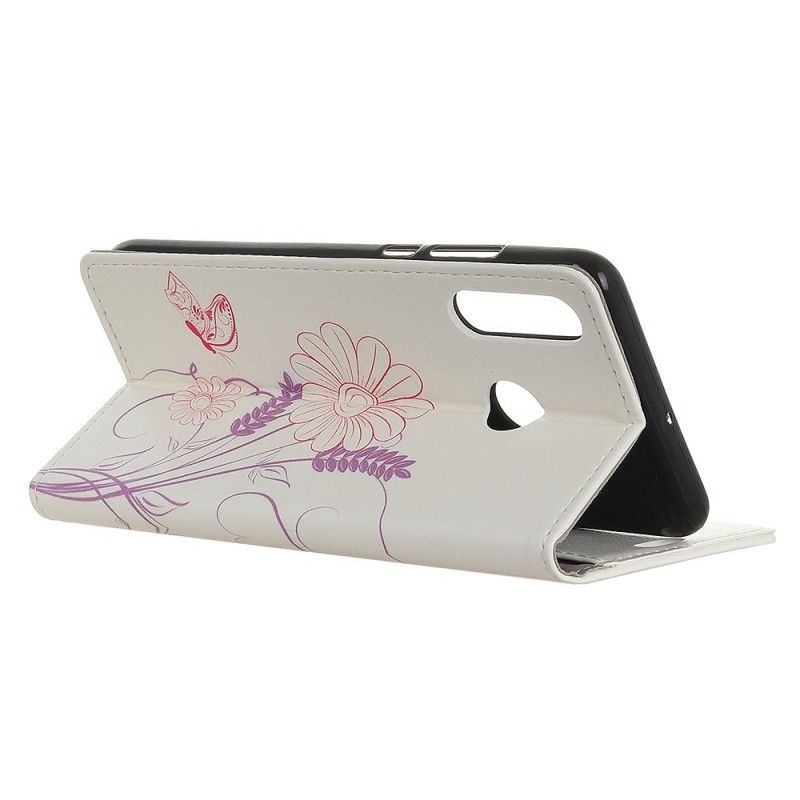 Etui Folio Huawei P30 Lite Rysowanie Motyli I Kwiatów