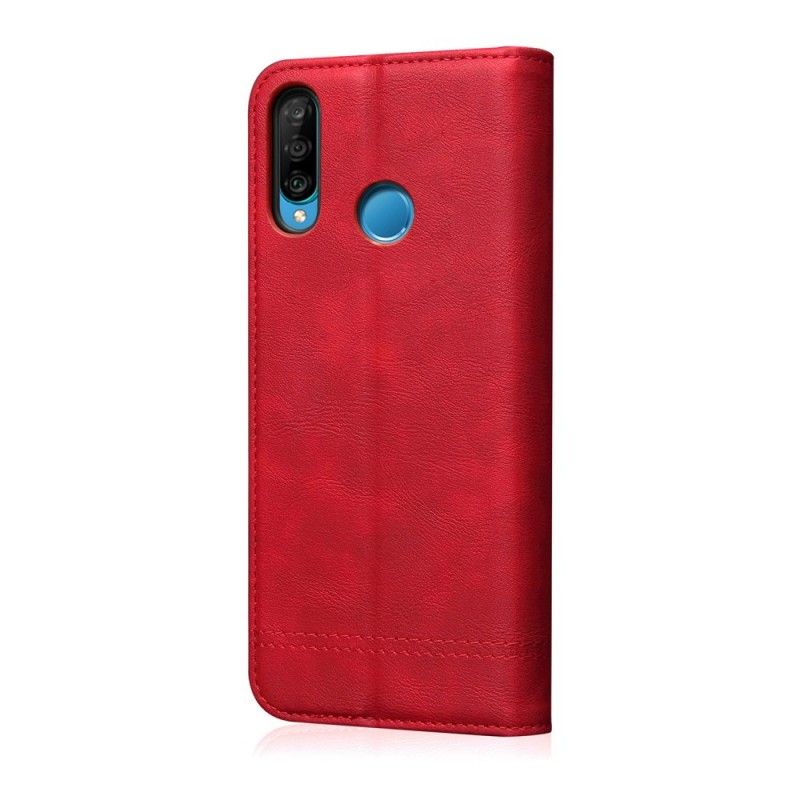 Flip Kotelot Huawei P30 Lite Czerwony Czarny Efekt Szytej Skóry