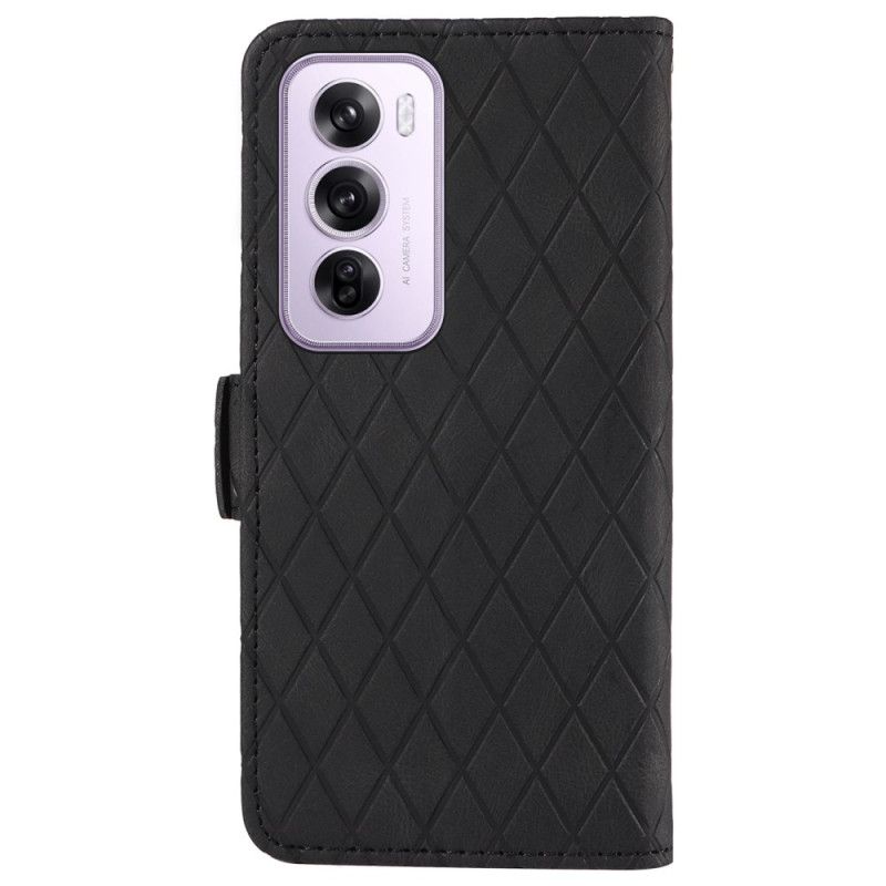 Etui Folio Oppo Reno 12 5g Diamentowe Nadruki Z Paskiem Etui Ochronne